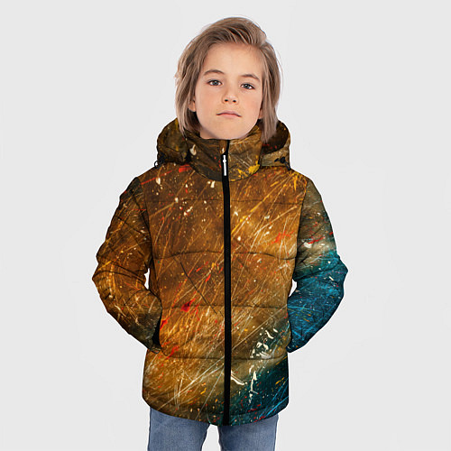 Зимняя куртка для мальчика Оранжевые и синие краски / 3D-Красный – фото 3
