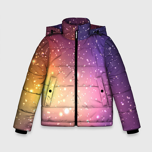 Зимняя куртка для мальчика Желто фиолетовое свечение и звезды / 3D-Черный – фото 1