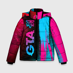 Куртка зимняя для мальчика GTA - neon gradient: по-вертикали, цвет: 3D-черный