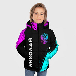 Куртка зимняя для мальчика Николай и неоновый герб России: надпись, символ, цвет: 3D-черный — фото 2