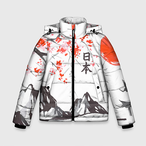 Зимняя куртка для мальчика Цветущая сакура и солнце - Япония / 3D-Черный – фото 1