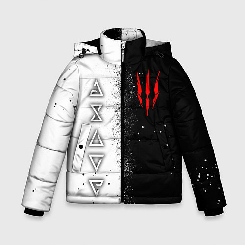 Зимняя куртка для мальчика Ведьмак - знаки / 3D-Черный – фото 1