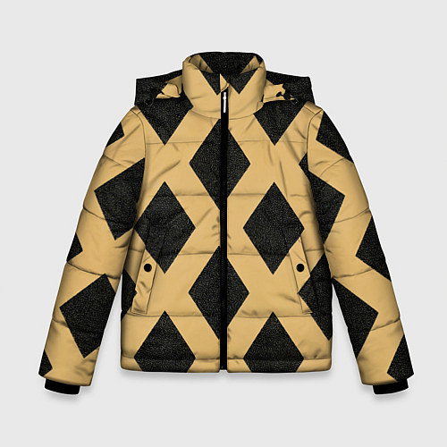 Зимняя куртка для мальчика Черно-желтый узор геометрические ромбы / 3D-Красный – фото 1