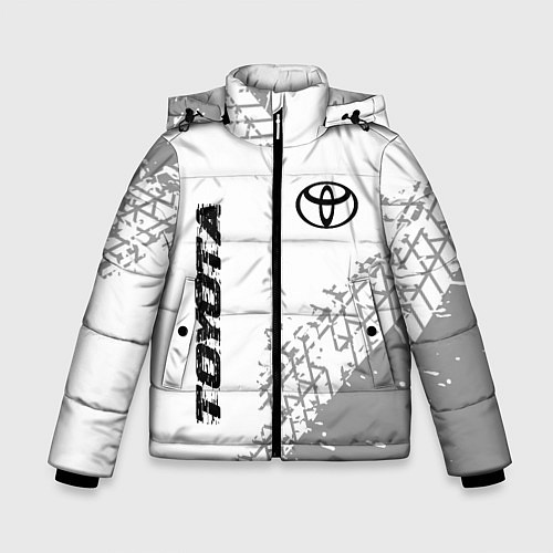 Зимняя куртка для мальчика Toyota speed на светлом фоне со следами шин: надпи / 3D-Черный – фото 1