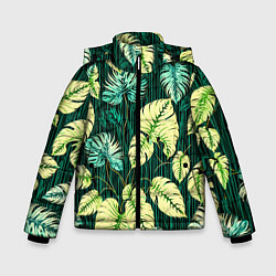Куртка зимняя для мальчика Листья узор тропический, цвет: 3D-светло-серый