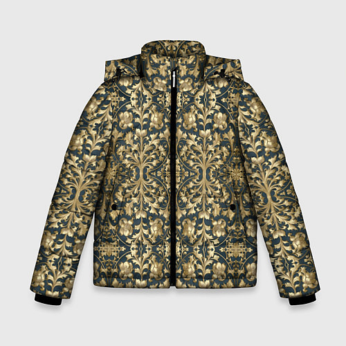 Зимняя куртка для мальчика Объемный золотой цветочный узор / 3D-Черный – фото 1