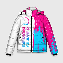Куртка зимняя для мальчика Demon Slayer neon gradient style: по-вертикали, цвет: 3D-черный
