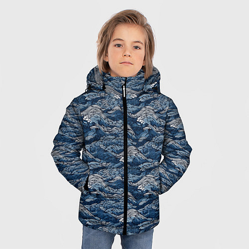 Зимняя куртка для мальчика Темные волны / 3D-Красный – фото 3