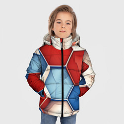 Куртка зимняя для мальчика Большие белые синие красные плиты, цвет: 3D-красный — фото 2