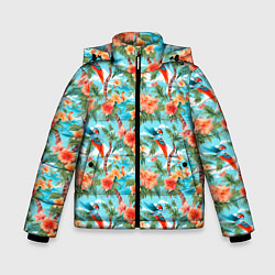 Куртка зимняя для мальчика Паттерн цветы и попугаи, цвет: 3D-светло-серый