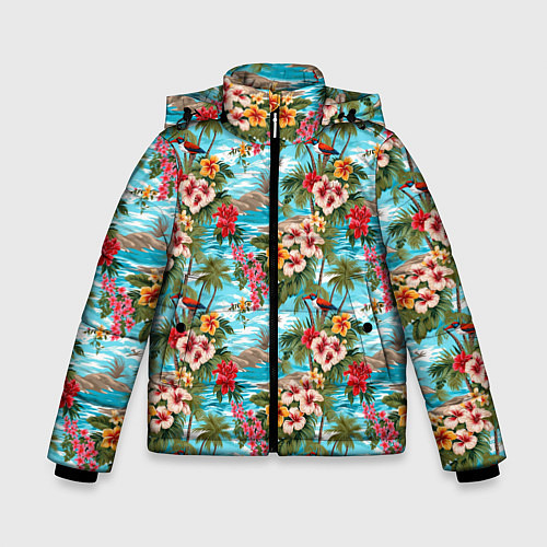 Зимняя куртка для мальчика Разноцветные гавайские цветы / 3D-Красный – фото 1