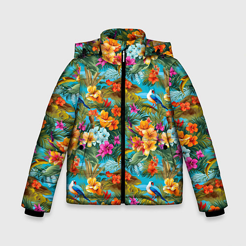 Зимняя куртка для мальчика Яркие разные цветочки / 3D-Красный – фото 1