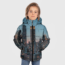 Куртка зимняя для мальчика Утренний город с небоскребами, цвет: 3D-черный — фото 2