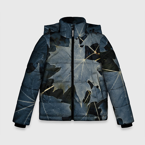 Зимняя куртка для мальчика Листовый синий паттерн / 3D-Черный – фото 1