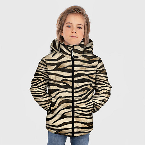 Зимняя куртка для мальчика Шкура зебры и белого тигра / 3D-Светло-серый – фото 3