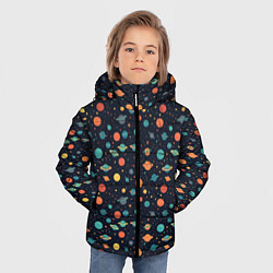 Куртка зимняя для мальчика Темный космос с планетами паттерн, цвет: 3D-черный — фото 2