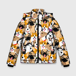 Куртка зимняя для мальчика Хаски, Джек-рассел-терьер, Мопс, Корги, цвет: 3D-светло-серый