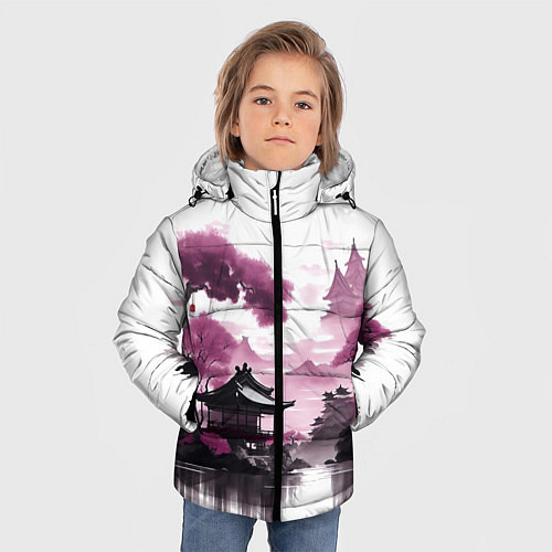 Зимняя куртка для мальчика Японские мотивы - фиолетовый / 3D-Красный – фото 3