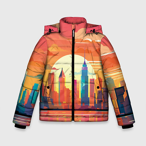 Зимняя куртка для мальчика Городской пейзаж на рассвете / 3D-Черный – фото 1