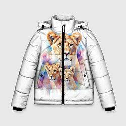 Куртка зимняя для мальчика Львица мама с двумя львятами, цвет: 3D-черный