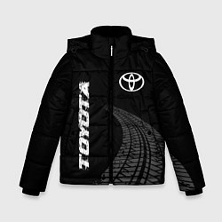 Куртка зимняя для мальчика Toyota speed на темном фоне со следами шин: надпис, цвет: 3D-черный