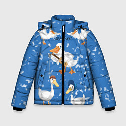 Куртка зимняя для мальчика Белые гуси и утки, цвет: 3D-красный