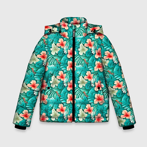 Зимняя куртка для мальчика Летние цветочки паттерн / 3D-Черный – фото 1
