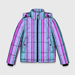 Куртка зимняя для мальчика Розово-голубой неновый полосатый узор, цвет: 3D-черный