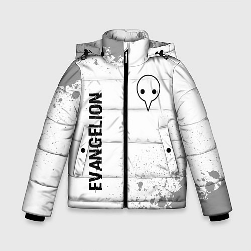 Зимняя куртка для мальчика Evangelion glitch на светлом фоне: надпись, символ / 3D-Черный – фото 1