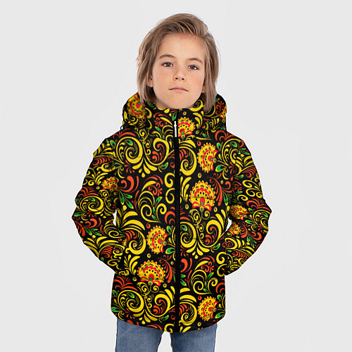 Зимняя куртка для мальчика Русский орнамент - хохломская роспись / 3D-Красный – фото 3