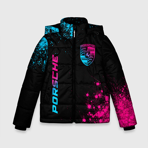 Зимняя куртка для мальчика Porsche - neon gradient: надпись, символ / 3D-Черный – фото 1