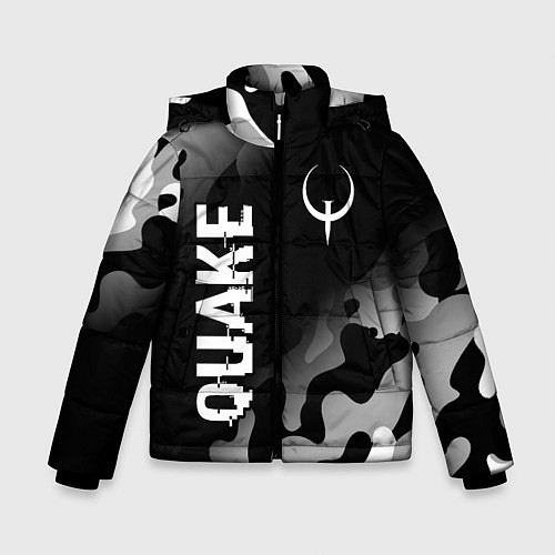 Зимняя куртка для мальчика Quake glitch на темном фоне: надпись, символ / 3D-Черный – фото 1