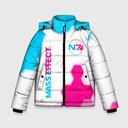 Зимняя куртка для мальчика Mass Effect neon gradient style: надпись, символ