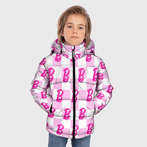 Зимняя куртка для мальчика Розовая шашка и Барби / 3D-Светло-серый – фото 3