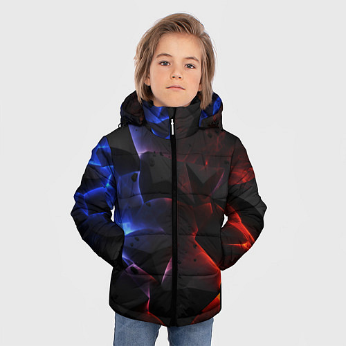 Зимняя куртка для мальчика Объемные черные плиты / 3D-Красный – фото 3