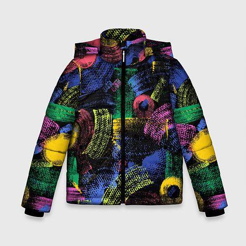 Зимняя куртка для мальчика Яркие абстрактые формы с текстурой / 3D-Светло-серый – фото 1