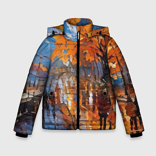Зимняя куртка для мальчика Осенний город импрессионизм / 3D-Черный – фото 1