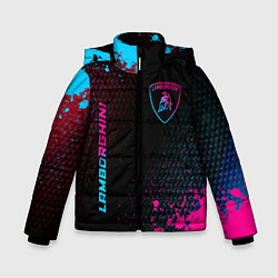 Куртка зимняя для мальчика Lamborghini - neon gradient: надпись, символ, цвет: 3D-черный