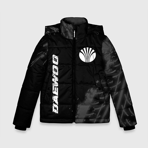 Зимняя куртка для мальчика Daewoo speed на темном фоне со следами шин: надпис / 3D-Черный – фото 1