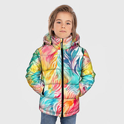 Куртка зимняя для мальчика Акварельные листья паттерн, цвет: 3D-светло-серый — фото 2