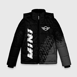Куртка зимняя для мальчика Mini speed на темном фоне со следами шин: надпись,, цвет: 3D-черный