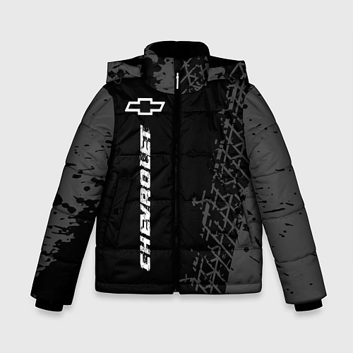 Зимняя куртка для мальчика Chevrolet speed на темном фоне со следами шин: по- / 3D-Черный – фото 1