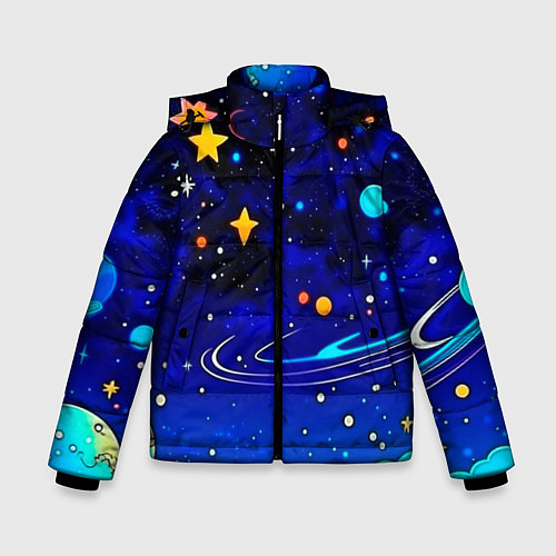 Зимняя куртка для мальчика Мультяшный космос темно-синий / 3D-Черный – фото 1