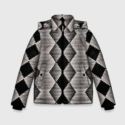Куртка зимняя для мальчика Черные бежевые ромбы, цвет: 3D-светло-серый