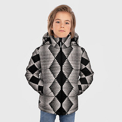 Куртка зимняя для мальчика Черные бежевые ромбы, цвет: 3D-светло-серый — фото 2