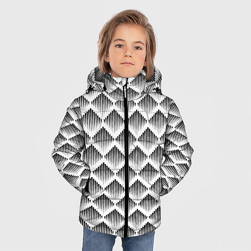 Зимняя куртка для мальчика Ромбы из черных треугольников / 3D-Красный – фото 3