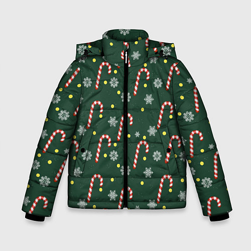 Зимняя куртка для мальчика Рождественский леденец и снежинки узор / 3D-Черный – фото 1