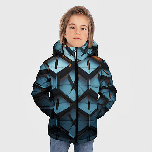 Зимняя куртка для мальчика Металлические объемные чешуйчатые ромбы / 3D-Красный – фото 3