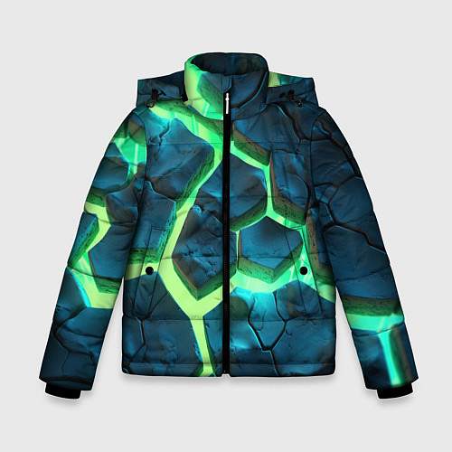 Зимняя куртка для мальчика Яркий зеленый разлом плит / 3D-Черный – фото 1