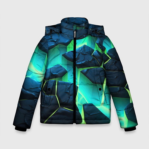 Зимняя куртка для мальчика Разлом объемных зеленых плит / 3D-Черный – фото 1